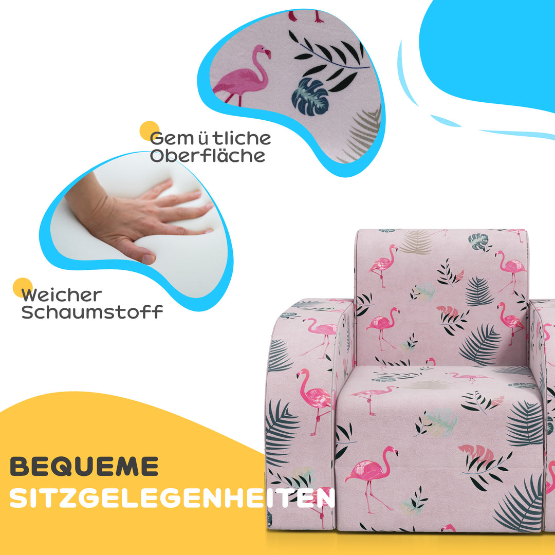 Børnelænestol med sengefunktion, op til 3 år/45 kg, flamingomønster, 46,5 x 93 x 28,5 cm, pink