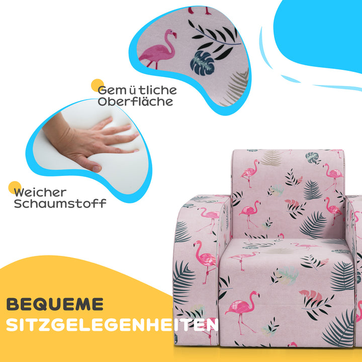 Børnelænestol med sengefunktion, op til 3 år/45 kg, flamingomønster, 46,5 x 93 x 28,5 cm, pink