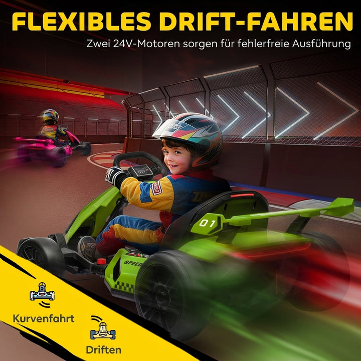 24V elektrisk gokart til børn med driftfunktion, 6-12 år, grøn