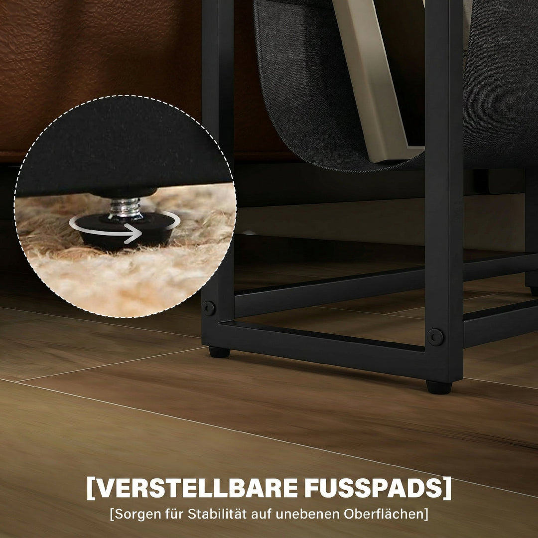 Sidebord, sofabord med 3-lags hylde, V-formet magasinholder, 43 x 18 x 56 cm, rustik brun