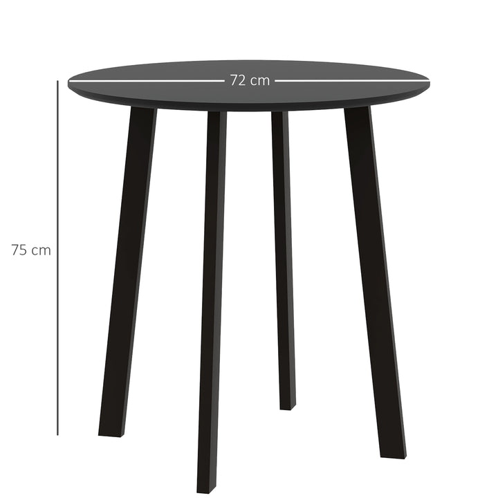 Spisebord til 2 personer, hvid bordplade, metalben med fodkapper, Ø72 x 75H cm, sort