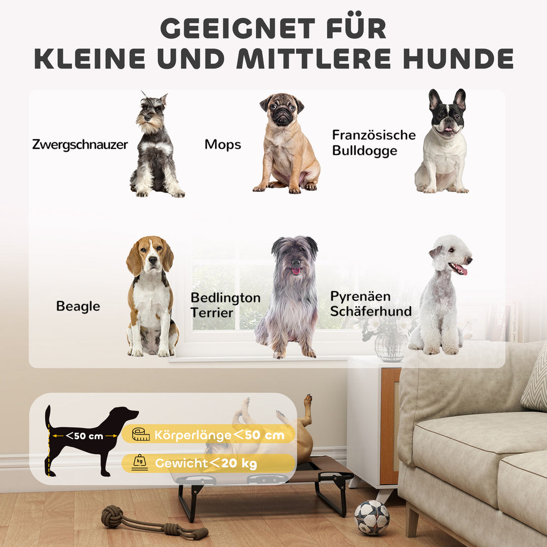 Forhøjet hundeseng, sammenklappelig hundeseng, udendørs hundeliggestol med netdesign, kaffe oxford 75 x 51 x 18 cm
