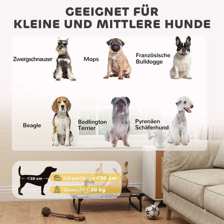 Forhøjet hundeseng, sammenklappelig hundeseng, udendørs hundeliggestol med netdesign, kaffe oxford 75 x 51 x 18 cm