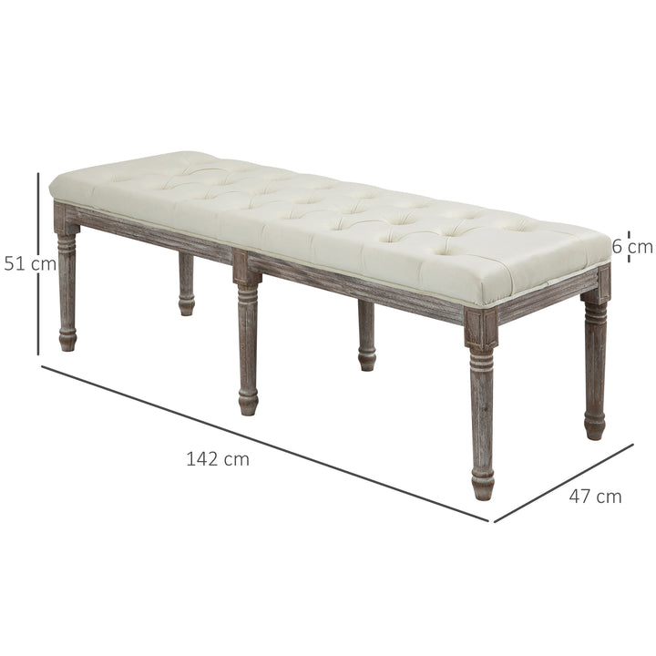 Polstret bænk vintage sengebænk med knapper velour touch gummitræ beige 142 x 47 x 51 cm