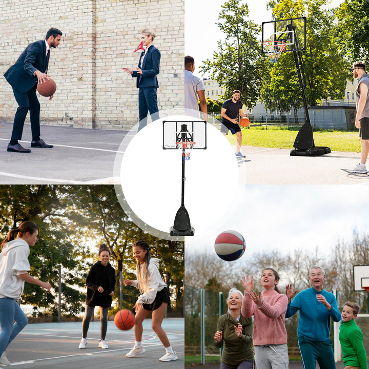 Basketballstativ, justerbar kurvhøjde 2,3-2,9 m, nedre reboundstang, fyldbar base, rød+sort