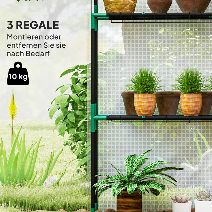 Drivhus med hylder, minidrivhus, uv-bestandigt, netvindue, lynlåsdør, 143l x 74b x 190h cm, hvid