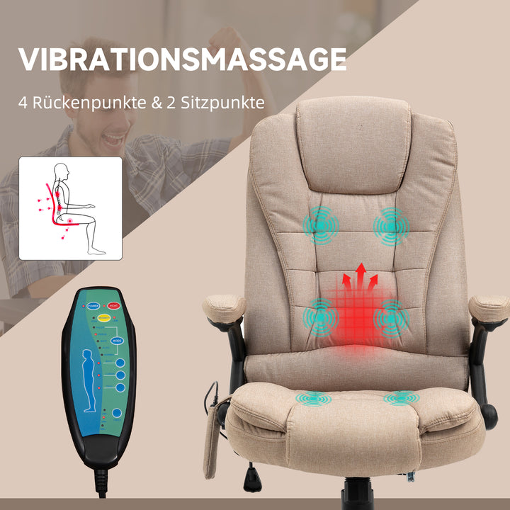 Massagestol med varmefunktion, ergonomisk skrivebordsstol, højdejusterbar, 68l x 72b x 110-120 cm, brun