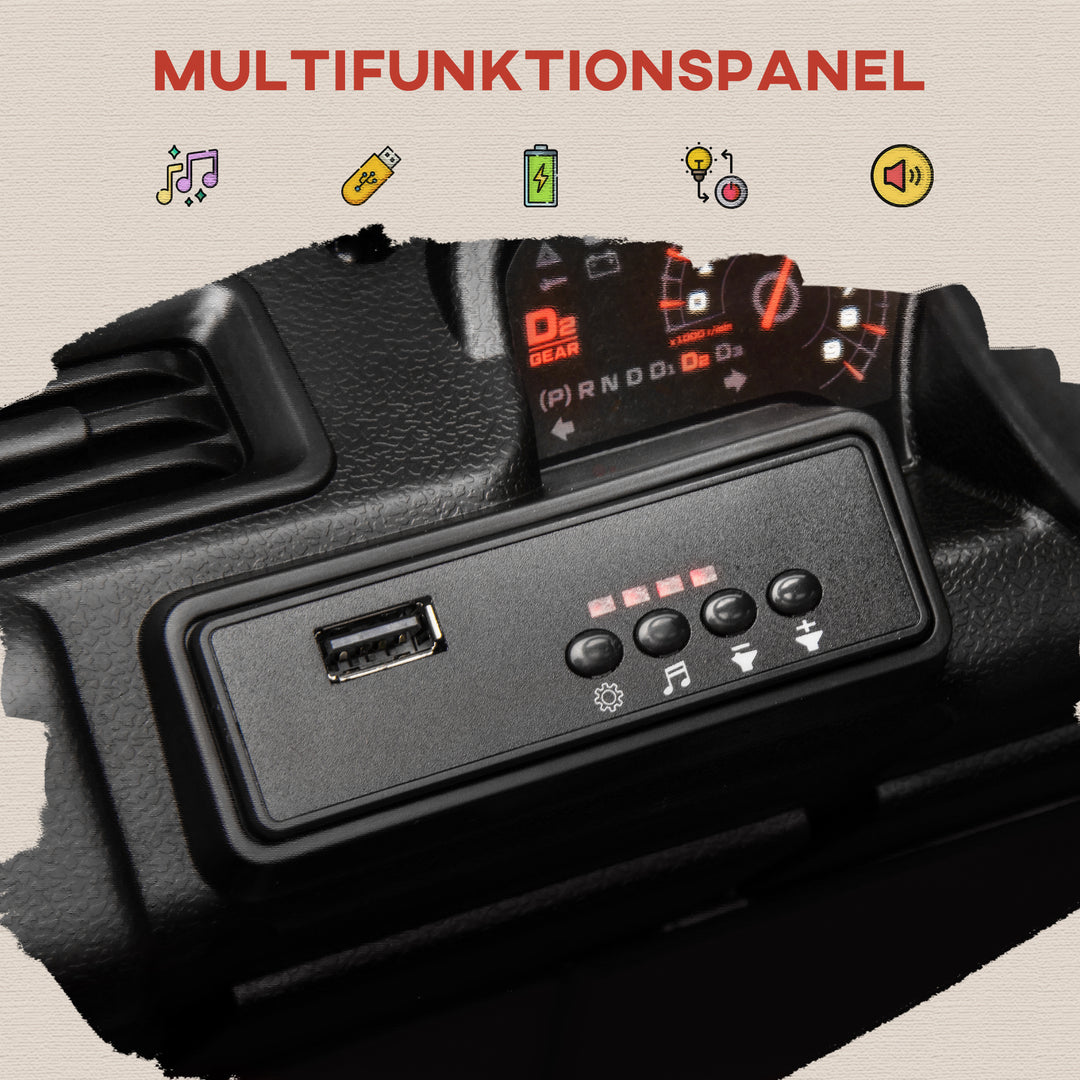 12V elektrisk kørebil med anhænger, led-lys, musik og horn, til børn i alderen 3-8, sort