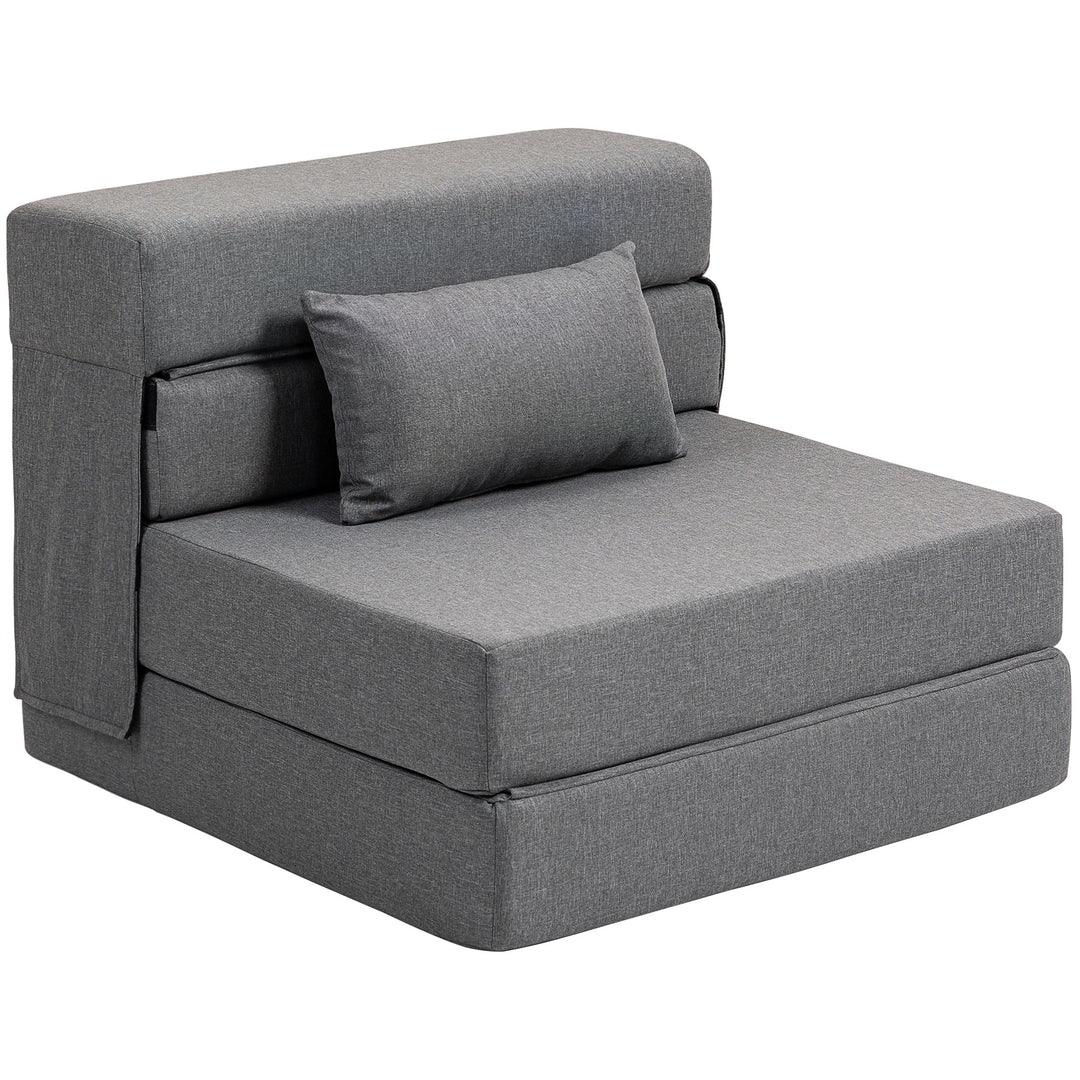 3-i-1 sovesofa med linnedlook, 80 x 80 x 64 cm, mørkegrå