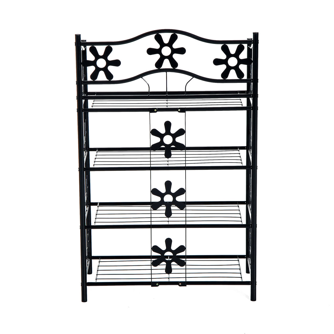 Lille skohylde, pladsbesparende blomsterhylde, plantestativ, fritstående hylde, 4 etager, metal, sort, 59,5 x 30 x 92 cm