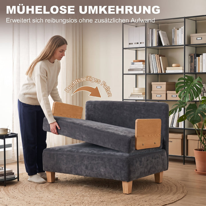 2-i-1 sovesofa med sengefunktion, 2 hynder, 183x57 cm, mørkegrå