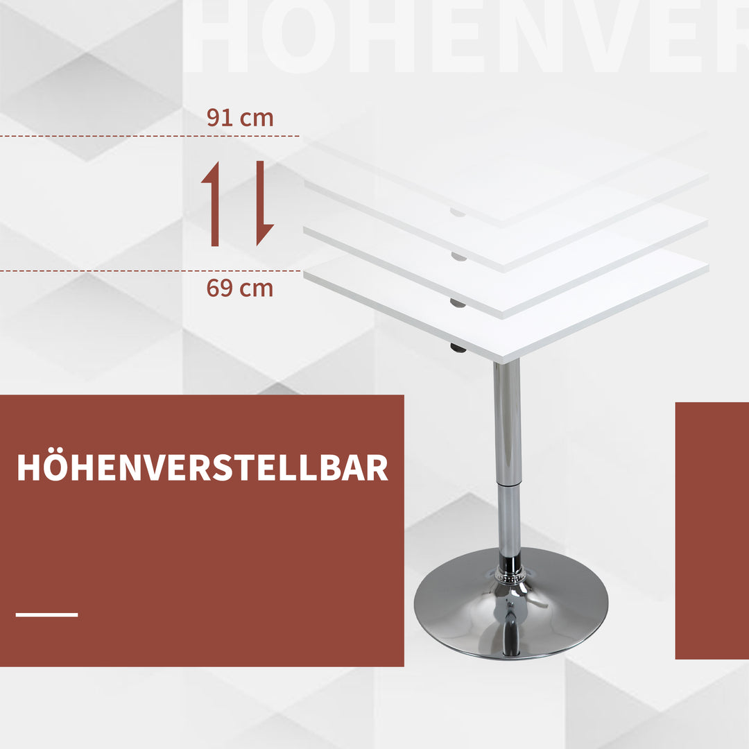 Højdejusterbart barbord, 360° drejeligt, ridsefaste fødder, stabil metalbase, hvid