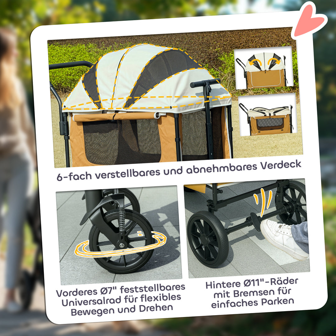 Hundeklapvogn sammenklappelig hundeklapvogn til hunde og katte op til 30 kg 110 x 65 x 102 cm brun