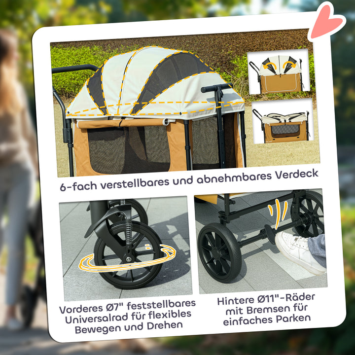 Hundeklapvogn sammenklappelig hundeklapvogn til hunde og katte op til 30 kg 110 x 65 x 102 cm brun