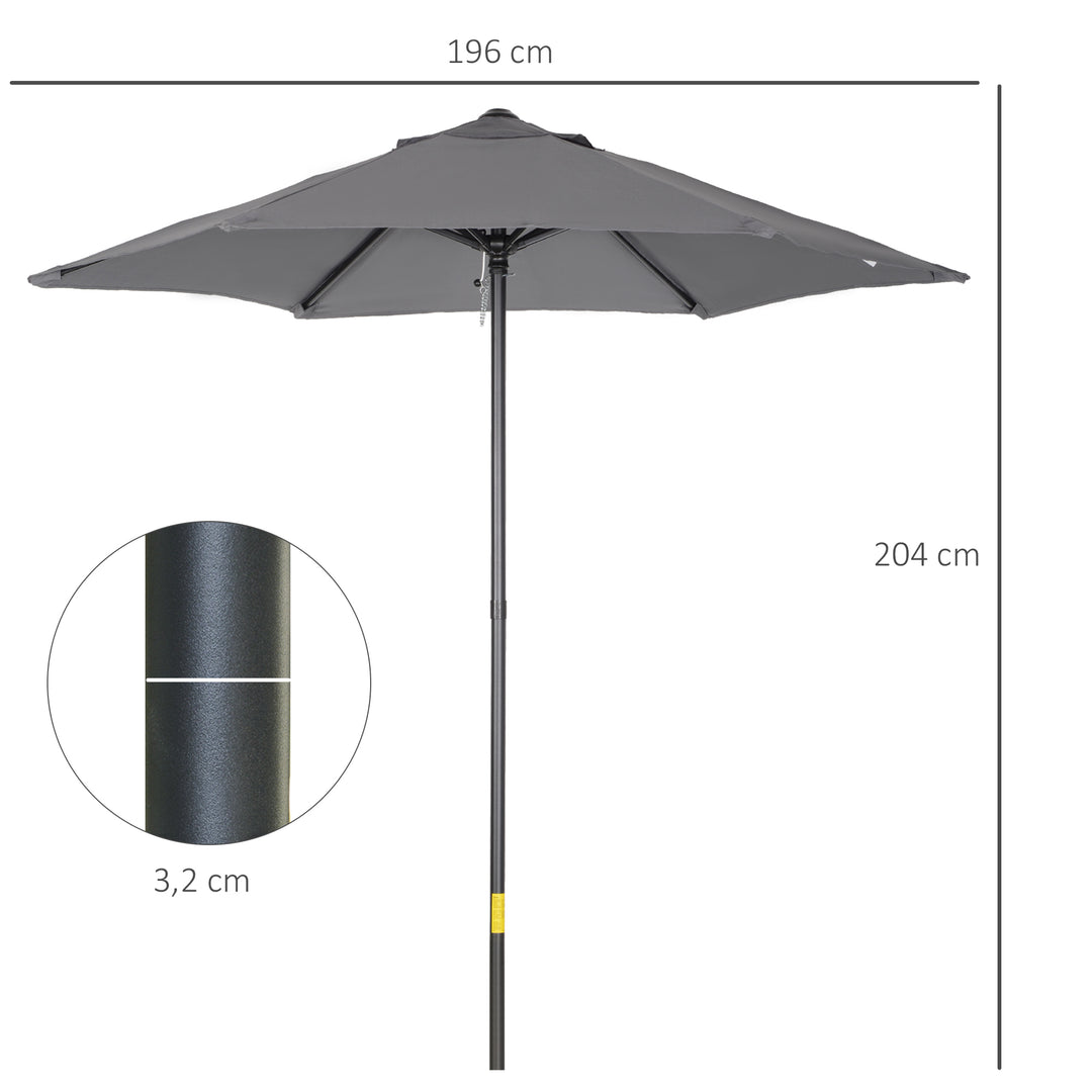 Parasol ø196 cm, sekskantet balkonparasol til strand, balkon, have, mørkegrå