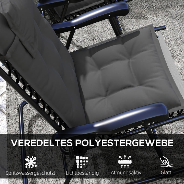 Sæt med 2 hynder til liggestol, vandafvisende hynde til haveliggestol, hynde 50x116x5 cm, mørkegrå