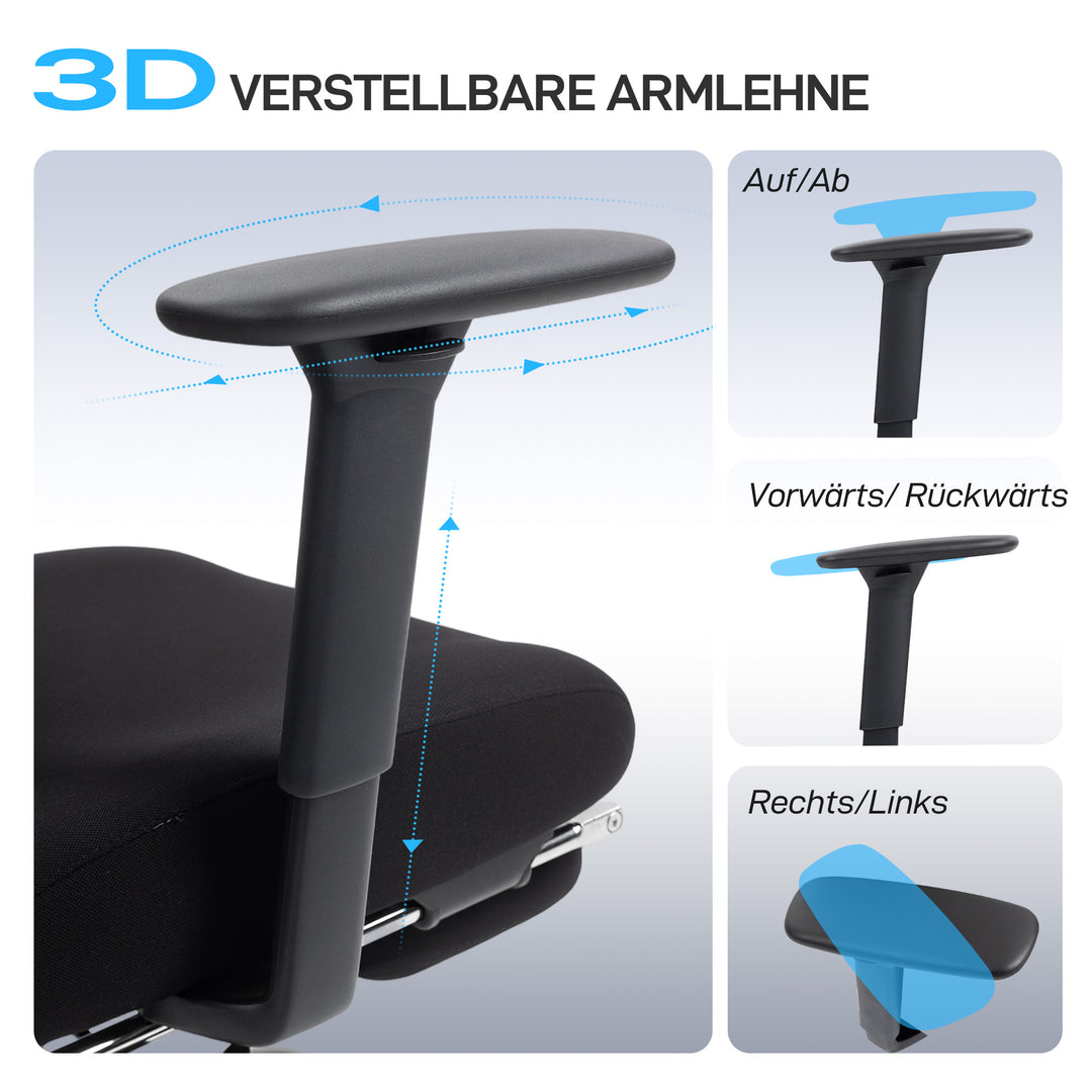 Ergonomisk kontorstol med hjul, netstof, lændestøtte, computerstol med armlæn, justerbar nakkestøtte