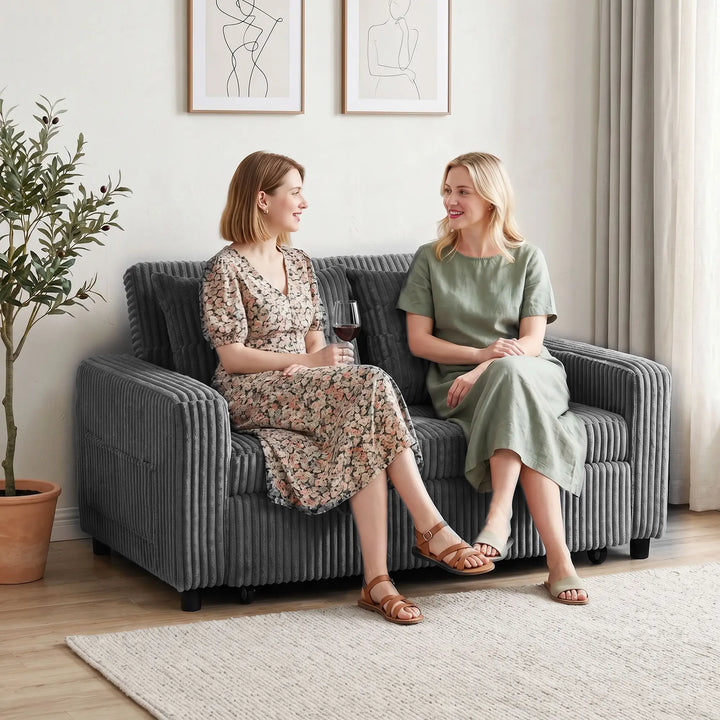 2-personers sovesofa i fløjl, omdannes nemt til seng, inkl. 2 puder og sidelommer, 157 x 190 cm, mørkegrå