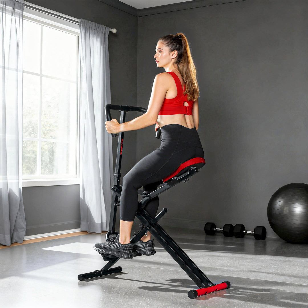Træningsmaskine, justerbar, metalrør, pedaler, foldbar, rød