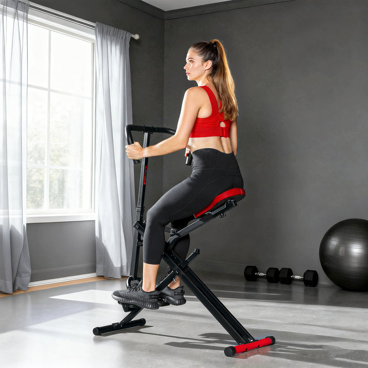 Træningsmaskine, justerbar, metalrør, pedaler, foldbar, rød