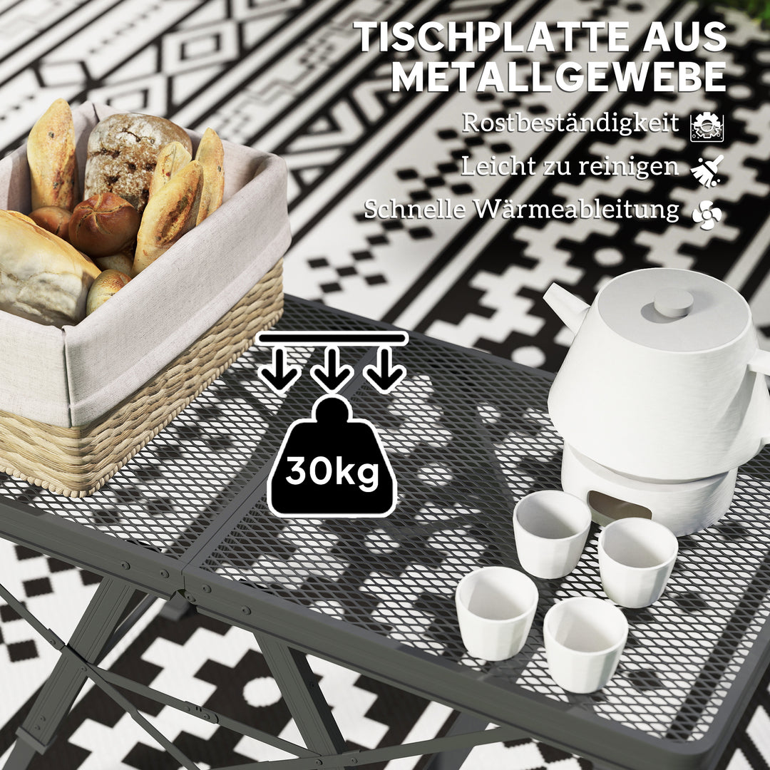 Campingbord højdejusterbart klapbord med metalgitter, foldbart lavet af aluminium