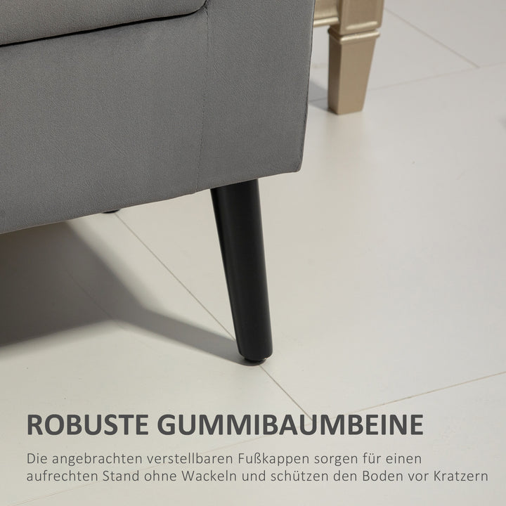 Polstret bænk med opbevaringsplads, kommodebænk med armlæn, 46 cm sædehøjde, fløjlspolyester, 111,5 x 41 x 65 cm, mørkegrå