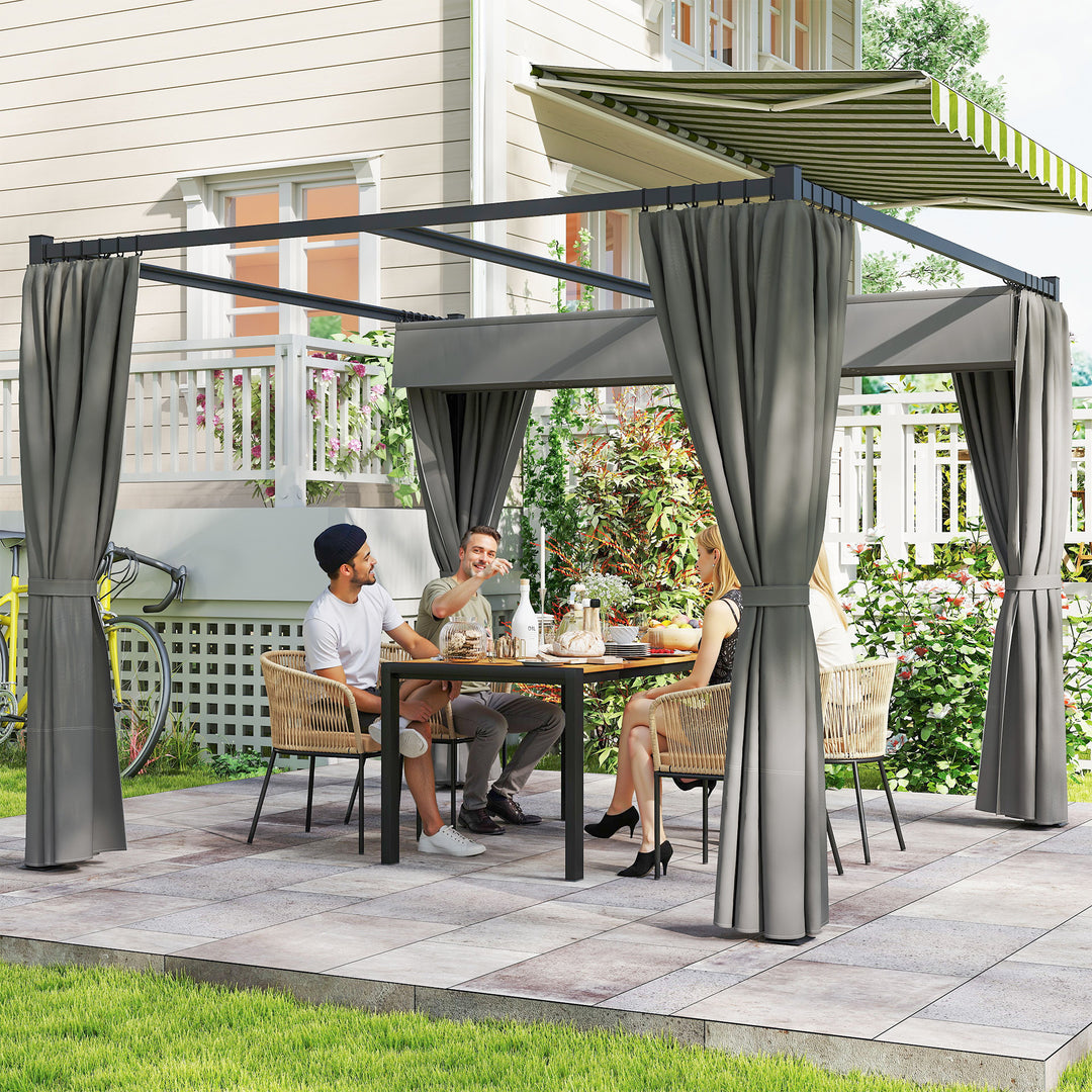 Pergola 3 x 3 m fritstående terrasseoverdækning med skydetag, 4 sidevægge UV-resistent lysegrå