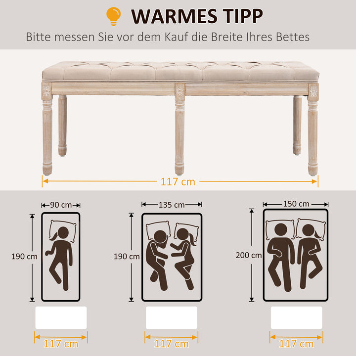 Bænk vintage design vintage bænk, knapsyninger, drejede ben, shabby chic, creme + hvid