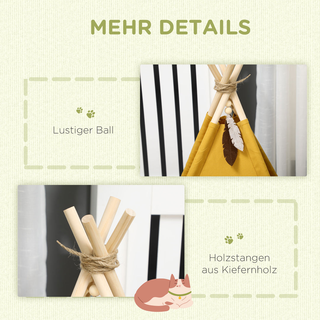 Kæledyrsseng, sødt tipi-design, med blød hynde og gulvmåtte, til hunde og katte, 60 x 60 x 76 cm