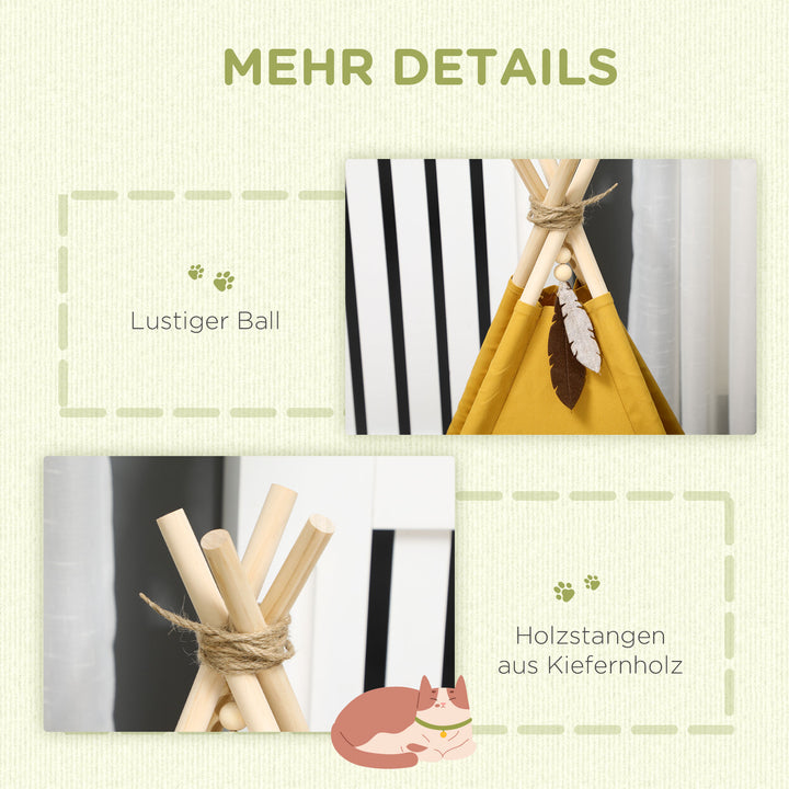 Kæledyrsseng, sødt tipi-design, med blød hynde og gulvmåtte, til hunde og katte, 60 x 60 x 76 cm