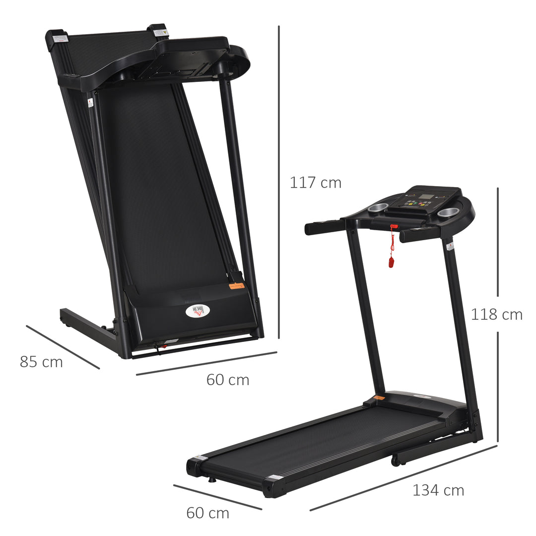 Løbebånd foldbart elektrisk 500 w 1-12 km/t led display kopholder og mobiltelefonholder meget velegnet til hjemmefitness indendørs fitness sort 134 x 60 x 118 cm