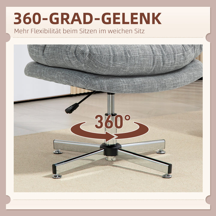 Kontorstol uden armlæn, komfortabel skrivebordsstol med polstret sæde og justerbar højde, grå