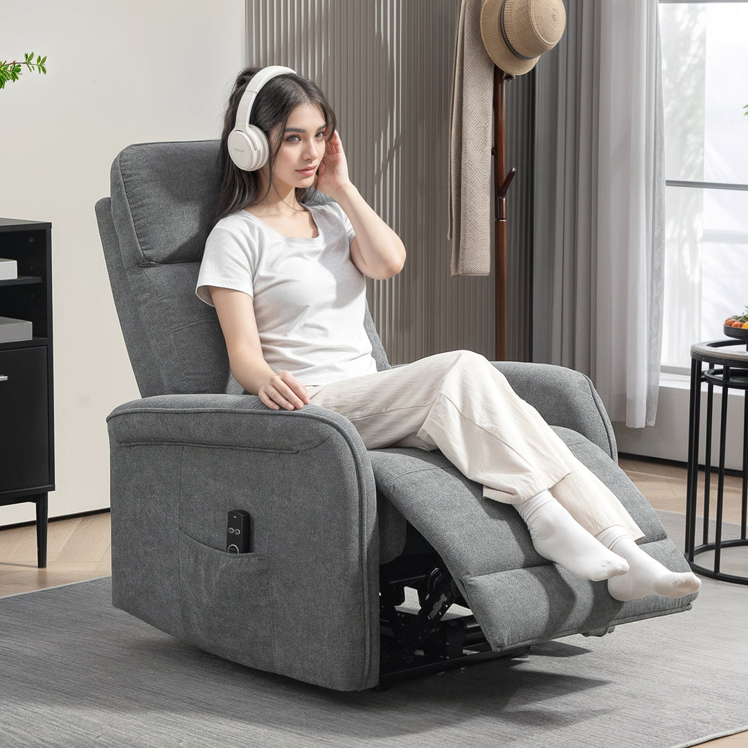 Massagestol med fjernbetjening, 8 massagepunkter, lændevarme, usb-port, sidelomme, polstret stol, grå