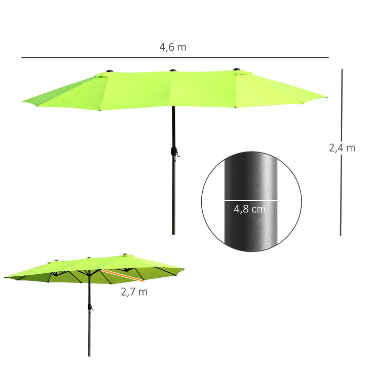 Dobbeltparasol 455 x 270 cm haveparasol med håndsving oval stabil metalstang markedsparasol dobbeltparasol terrasseparasol solbeskyttelse til strand balkon terrasse have grøn