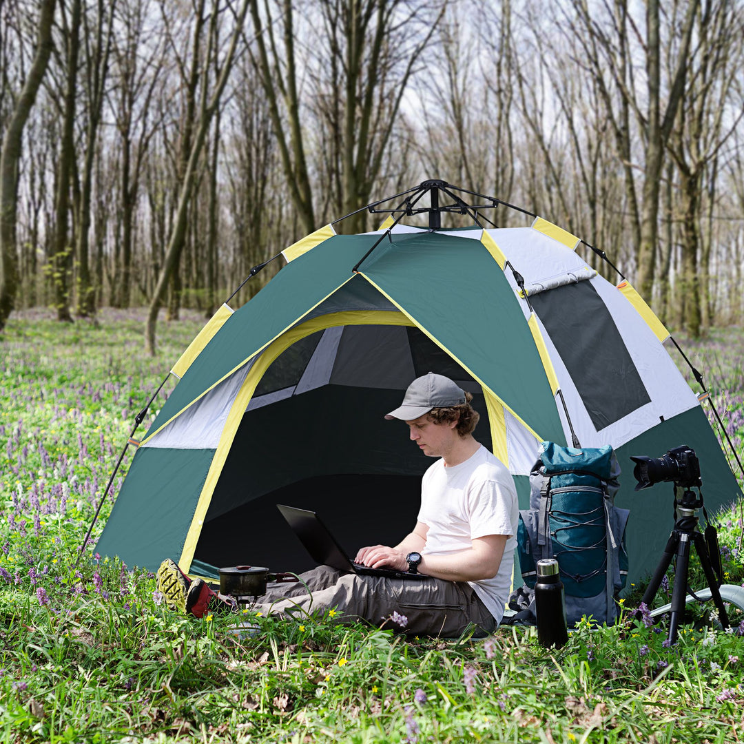 Campingtelt til 3 personer, pop-up kuppeltelt med vindue, bæretaske, pløkker, bund, familietelt med 1000 mm vandsøjle, telt til camping, rejser, trekking, have