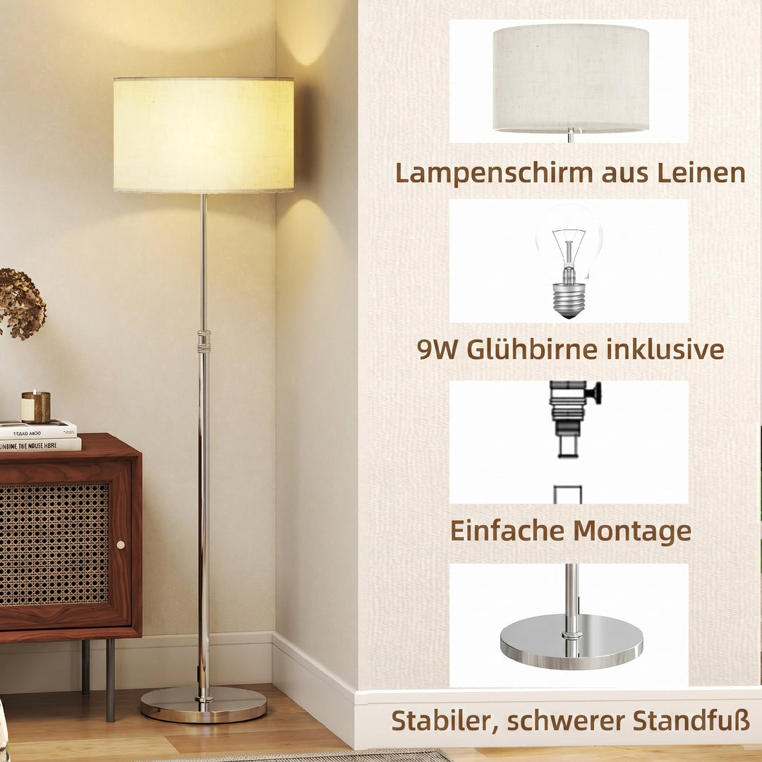 Dæmpbar gulvlampe med linnedskærm, E27, højdejusterbar, beige