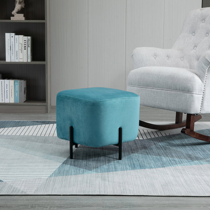 Fodskammel/fodstøtte, polstret, polyester, stål, skum, turkis, 44,5 x 44,5 x 41,5 cm