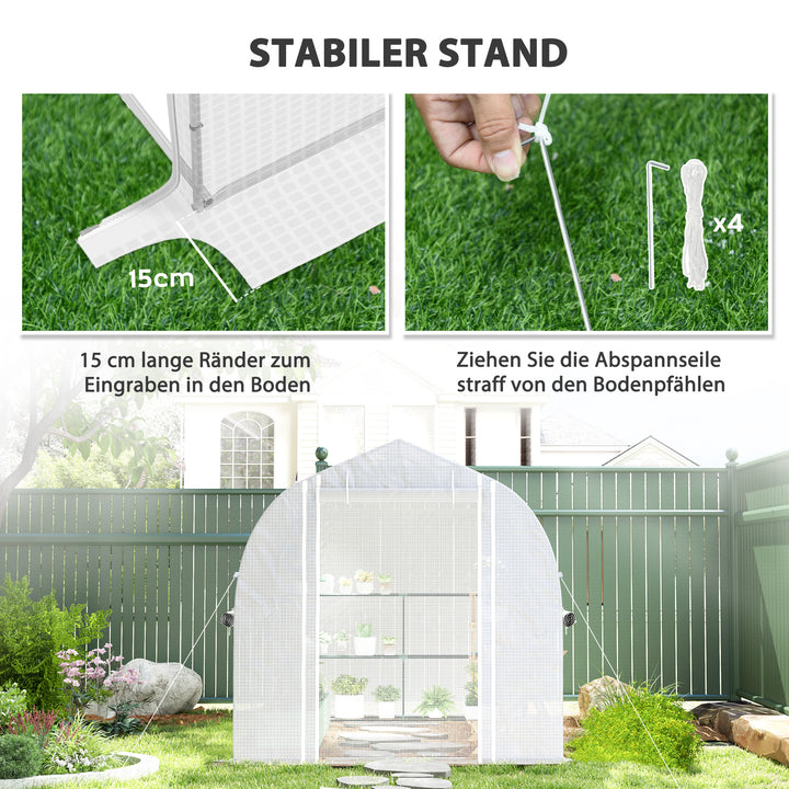 3 X 2 x 2 m polytunnel drivhus med oprullbare sidevægge, uv-bestandigt plastikdæksel og stålramme, hvid