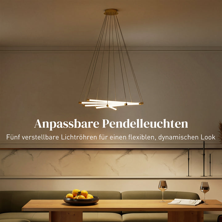 LED loftlampe, 50W, 5 justerbare lysrør, justerbar, loftlampe til stue, spisestue, køkken, guld+hvid