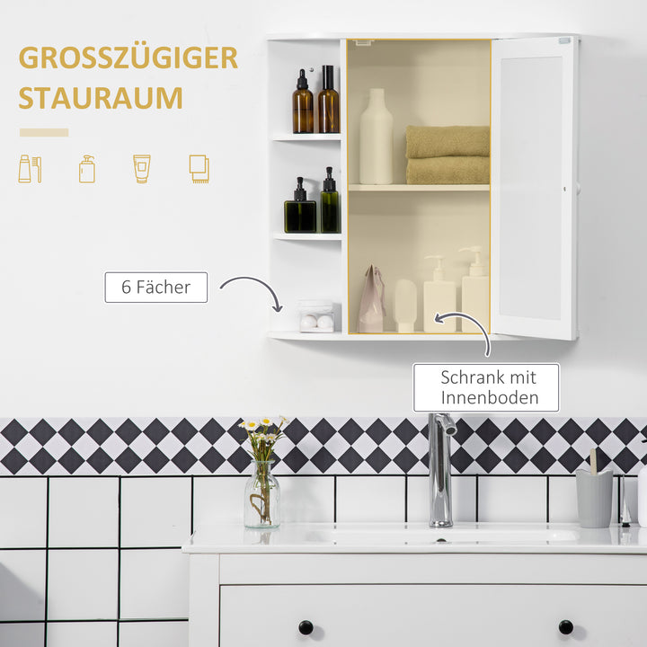 Spejlskab badeværelsesskab, 8 rum, spejldøre, vandafvisende, 66 cm x 17 cm x 63 cm, hvid