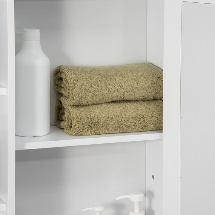 Spejlskab badeværelsesskab, 8 rum, spejldøre, vandafvisende, 66 cm x 17 cm x 63 cm, hvid