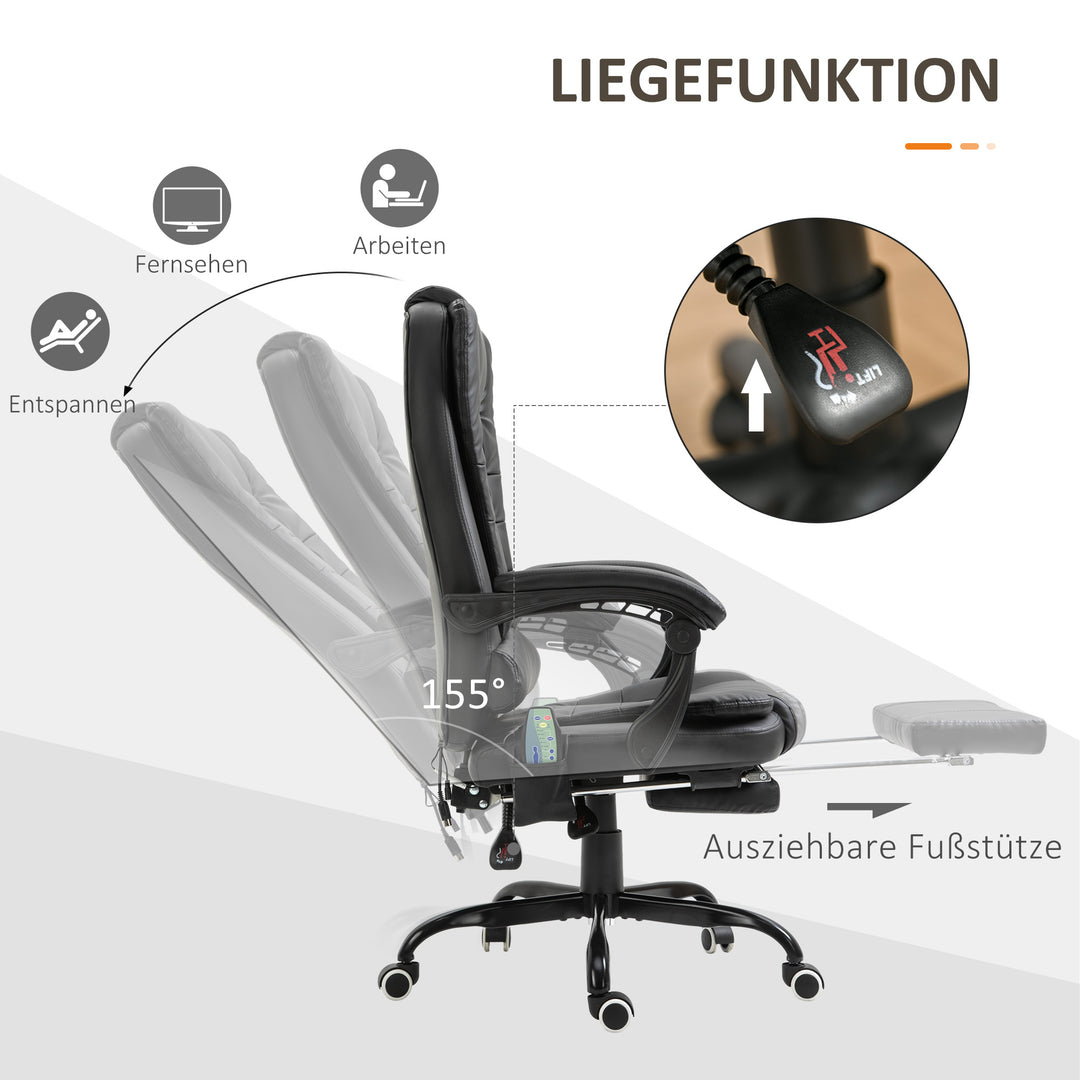 Skrivebordsstol med 7 massagepunkter, højdejusterbar drejestol med integreret fodstøtte, 67 x 79 x 111-121 cm