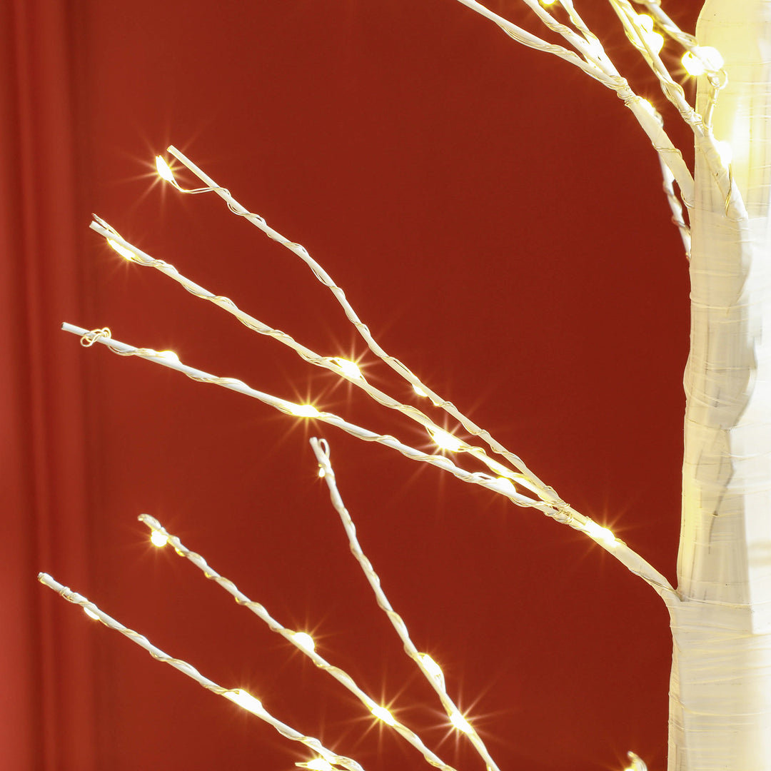 Kunstigt grantræ med led-belysning, 180 cm højt juletræ, realistisk bark, hvid