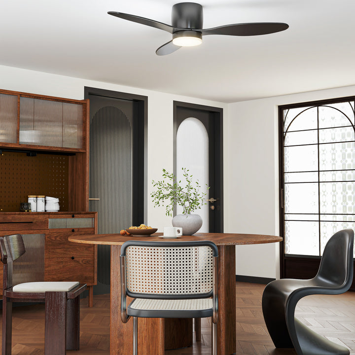 Loftsventilator med lampe og fjernbetjening, 3 lysfarver, 6 hastigheder, justerbar lysstyrke, sort