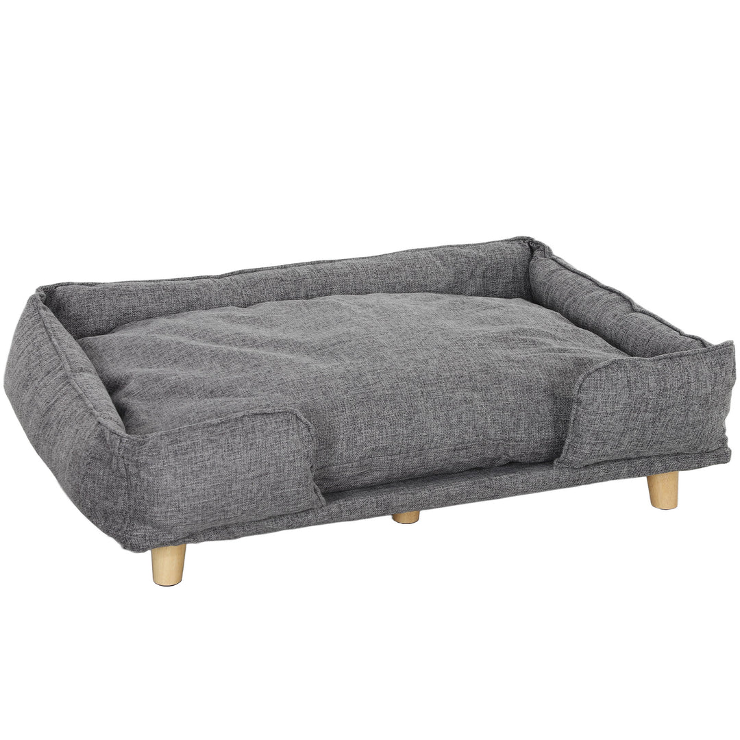 Hundesofa, kæledyrssofa, kæledyrsseng, aftagelig og vaskbar hynde, naturlig + mørkegrå