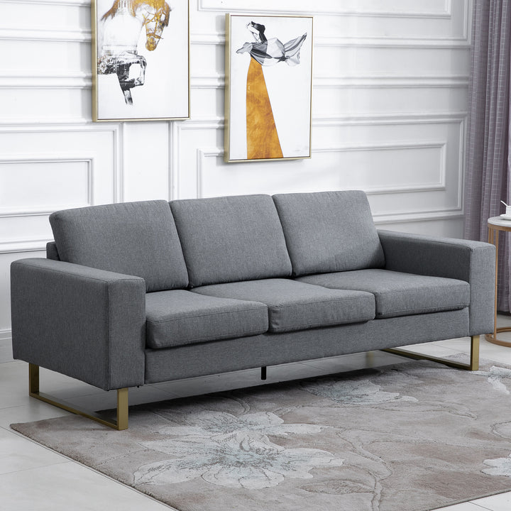 3-Personers sofa tre-personers stofsofa med hynder i armlæn, hørlook, til soveværelse, 200 x 82 x 78 cm, mørkegrå