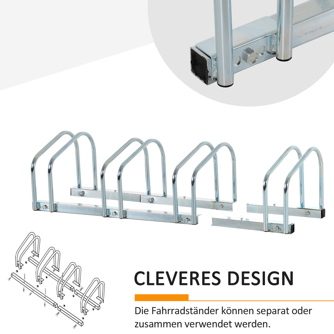 Cykelstativ til 4 cykler, gulv- og vægmonteret, 110x33x27cm, sølv