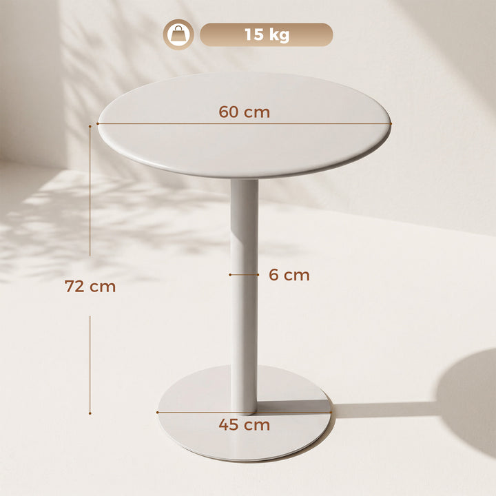 Rundt køkkenbord til 2 personer med stålramme, pladsbesparende, 60 x 60 x 72 cm, beige