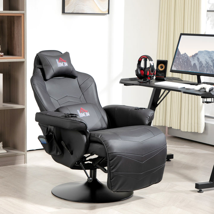 Gamingstol, massagefunktion, lænelæn, fodstøtte, op til 120 kg, stålstel, kunstlæder, sort