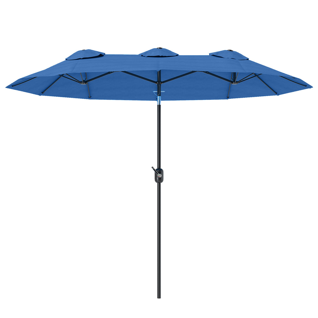 Parasol, haveparasol, vipbar, med håndsving, vindfang, polyester+stål, marineblå, 285 x 147 cm